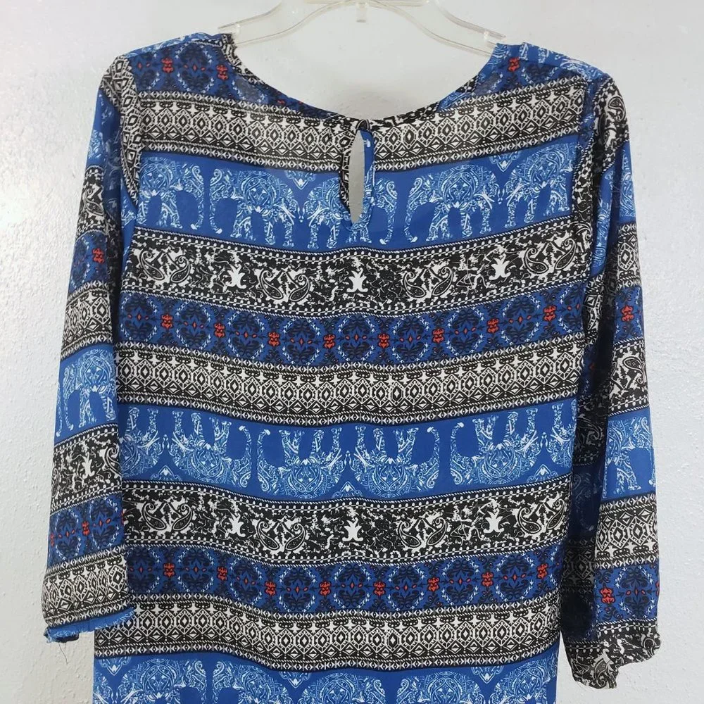 Wishful Park Women's Blue Long Sleeve Scoop Neck Large Top Tunic Shirt Blouse - Picture 7 of 12